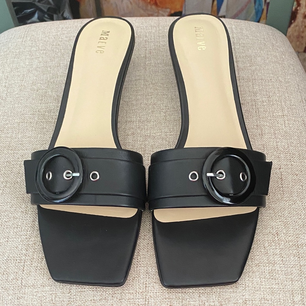 Mauve Black Mules with Bold Buckle